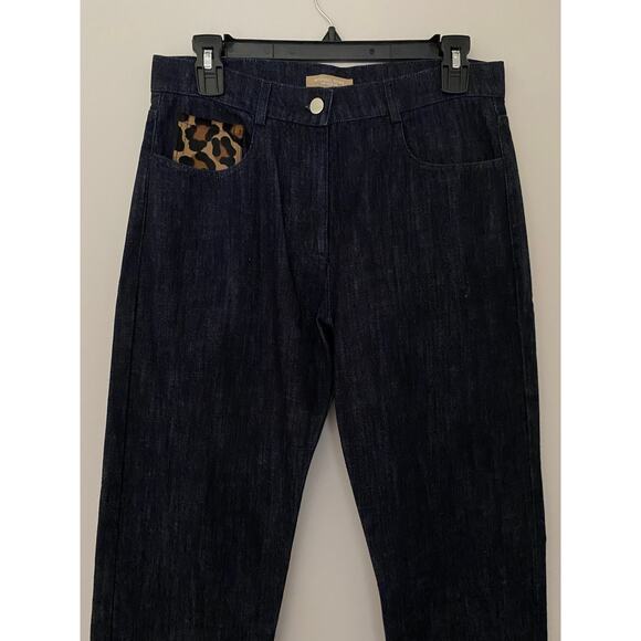 $695 Michael Kors Collection Calf Hair Straight Jean Dark Wash Animal Print EUC - Picture 7 of 14